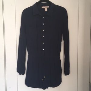 Navy blue long sleeve button up romper